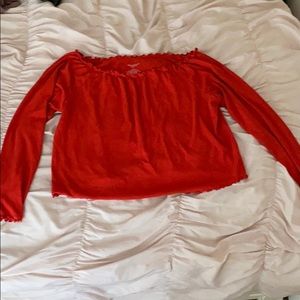 Off the shoulder, cropped long sleeve